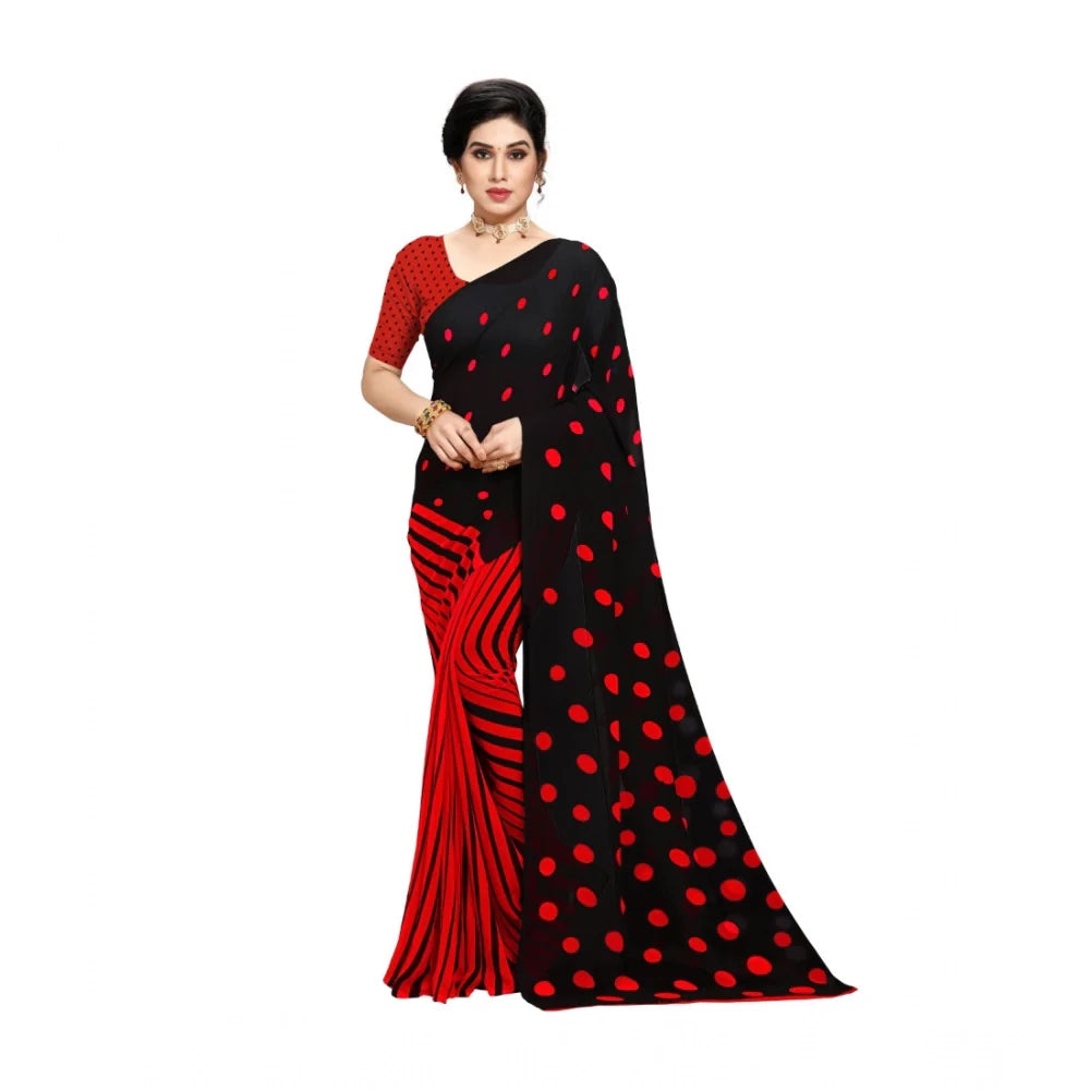 Women's Georgette Printed Saree With Unstitched Blouse 5.5Mtr (Red)