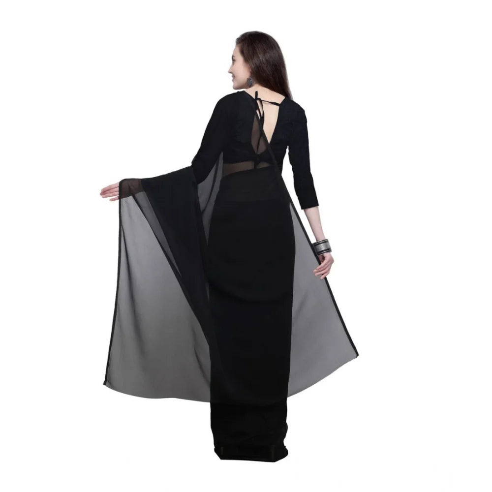 Women's Dyed Solid Saree With Unstitched Blouse 5.5Mtr (Black)