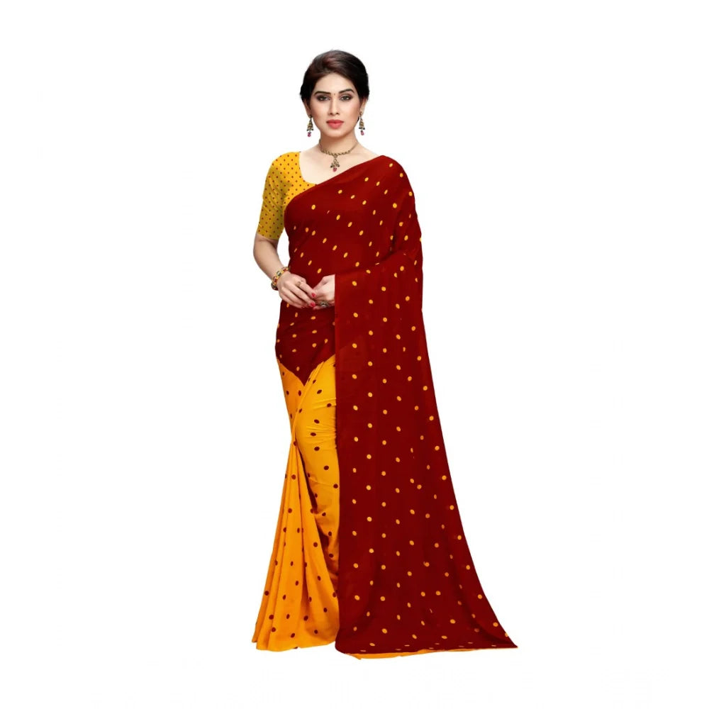 Women's Georgette Printed Saree With Unstitched Blouse 5.5Mtr (Red)