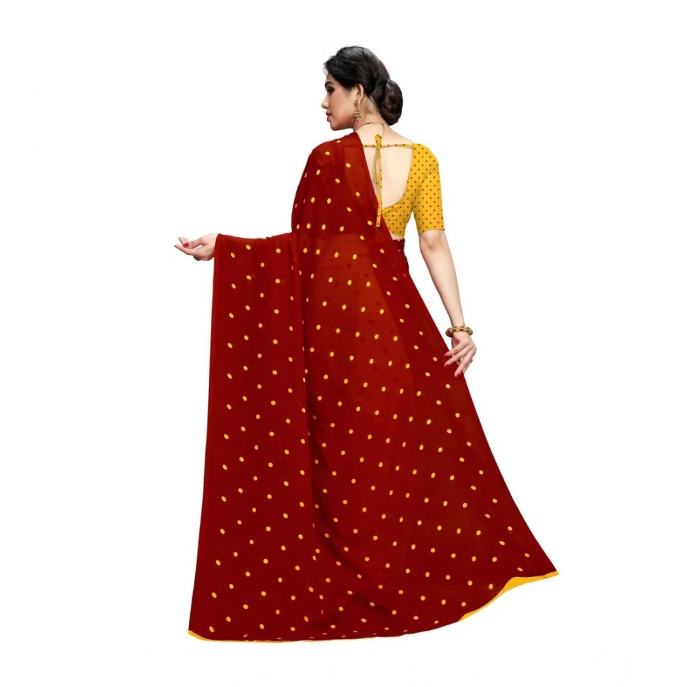 Women's Georgette Printed Saree With Unstitched Blouse 5.5Mtr (Red)