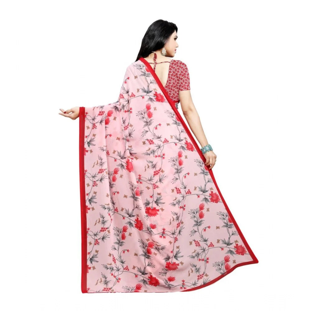 Women's Georgette Printed Saree With Unstitched Blouse 5.5Mtr (Peach)