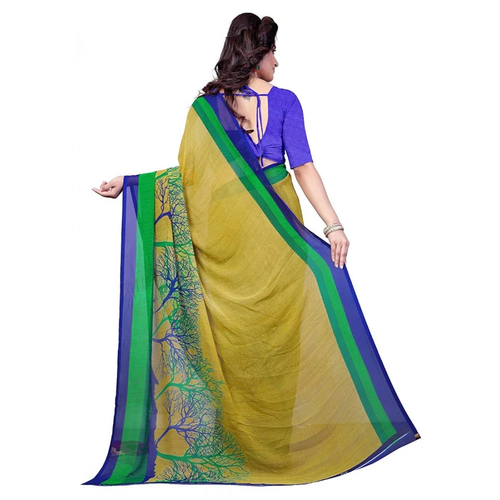 Women's Faux Georgette Printed Saree With Unstitched Blouse 5.5Mtr (Green)