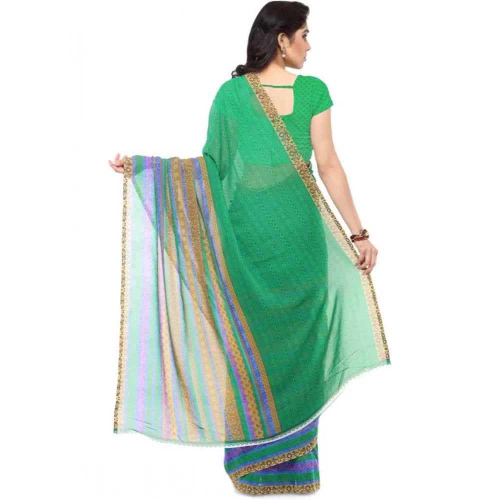 Women's Faux Georgette Printed Saree With Unstitched Blouse 5.5Mtr (Green)
