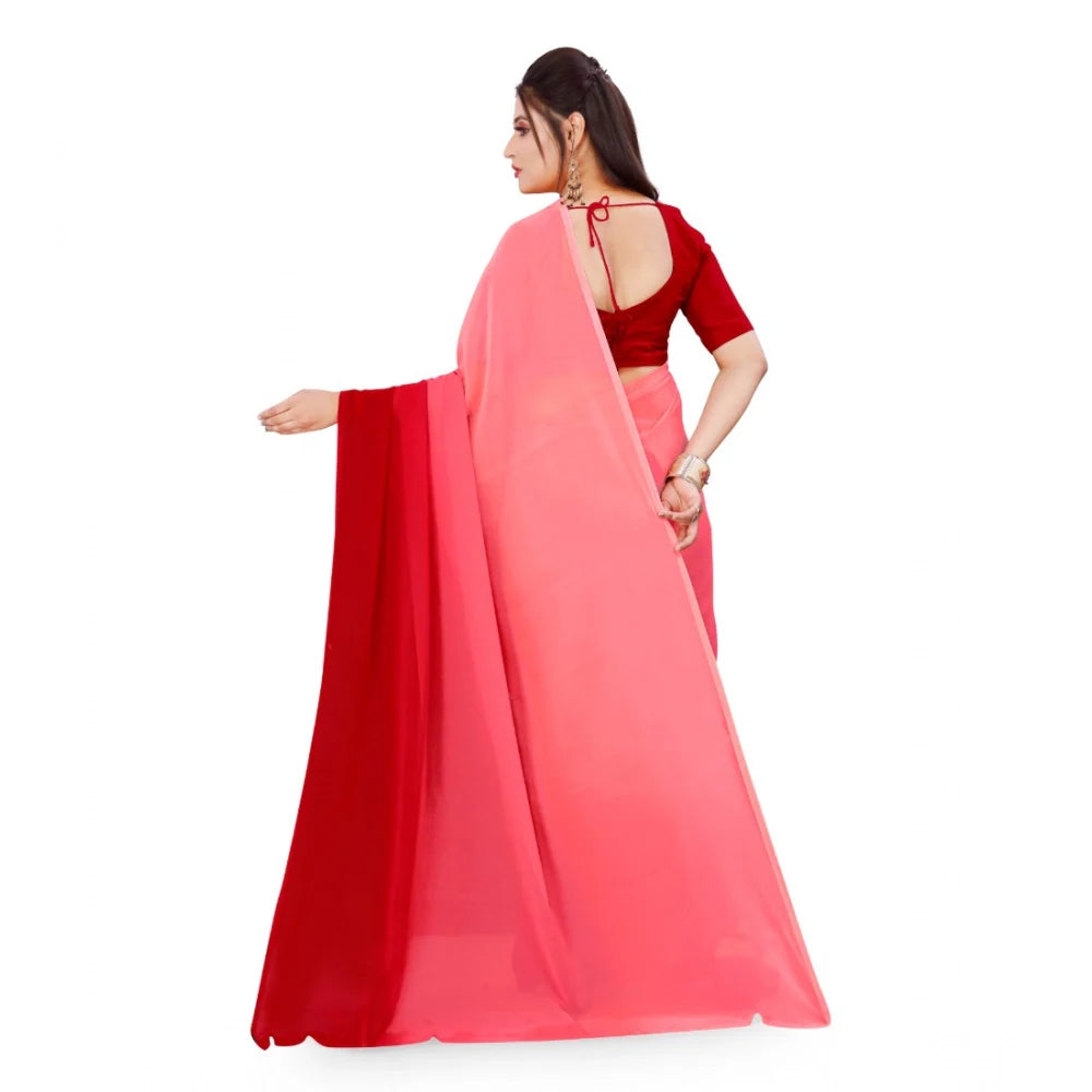 Women's Georgette Solid Saree With Unstitched Blouse 5.5Mtr (Pink)