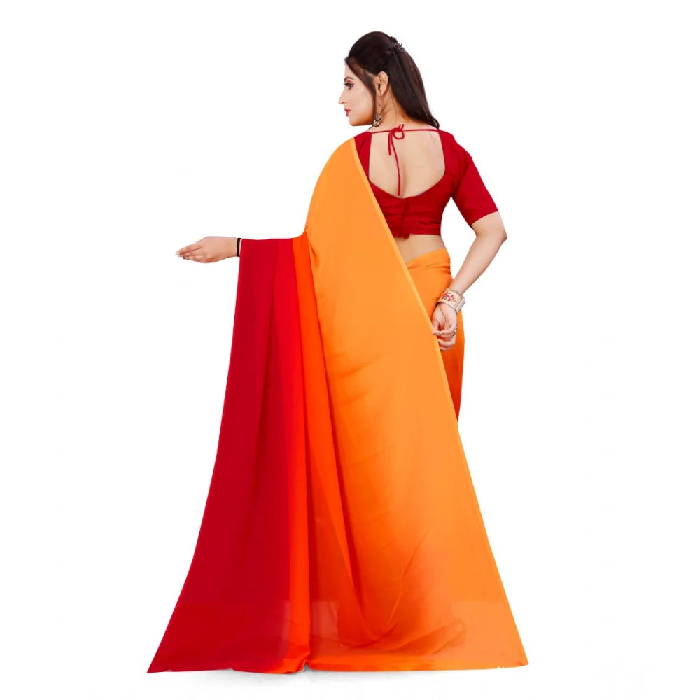 Women's Georgette Solid Saree With Unstitched Blouse 5.5Mtr (Orange)