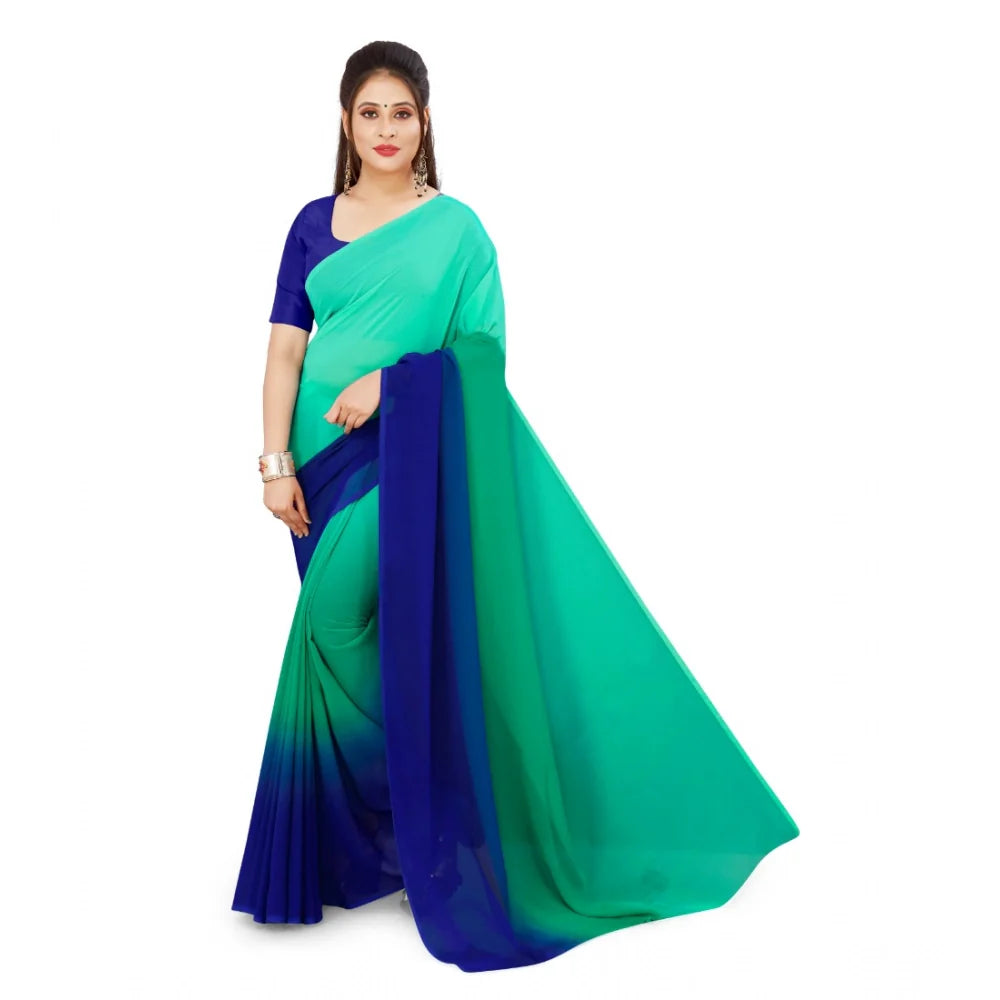 Women's Georgette Solid Saree With Unstitched Blouse 5.5Mtr (Turquoise Green)