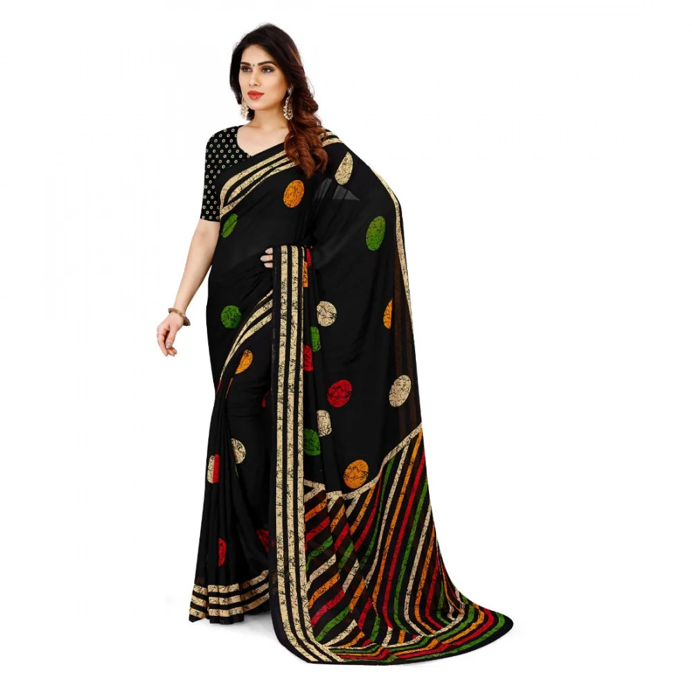 Women's Faux Georgette Printed Saree With Unstitched Blouse 5.5Mtr (Multicolor)