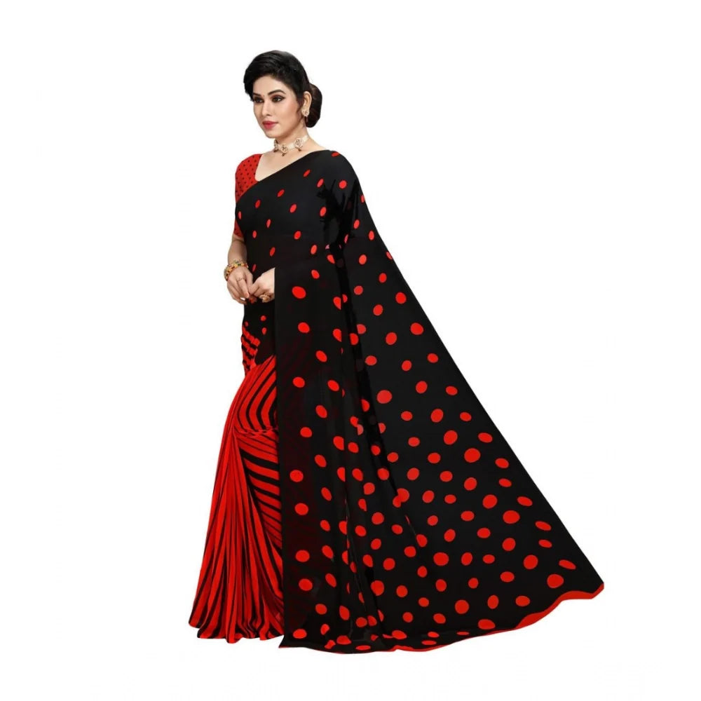 Women's Georgette Printed Saree With Unstitched Blouse 5.5Mtr (Red)