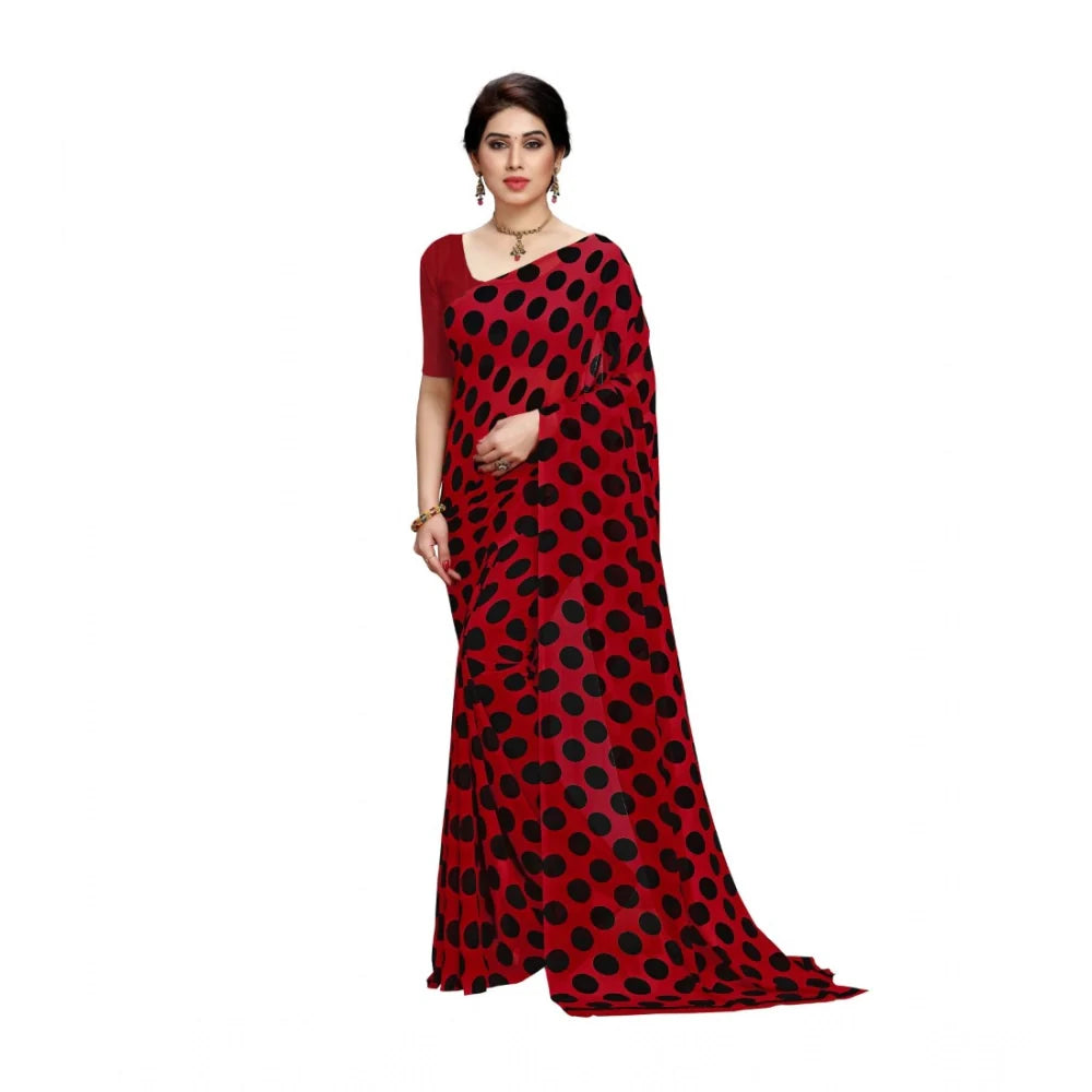 Women's Georgette Printed Saree With Unstitched Blouse 5.5Mtr (R.Black)