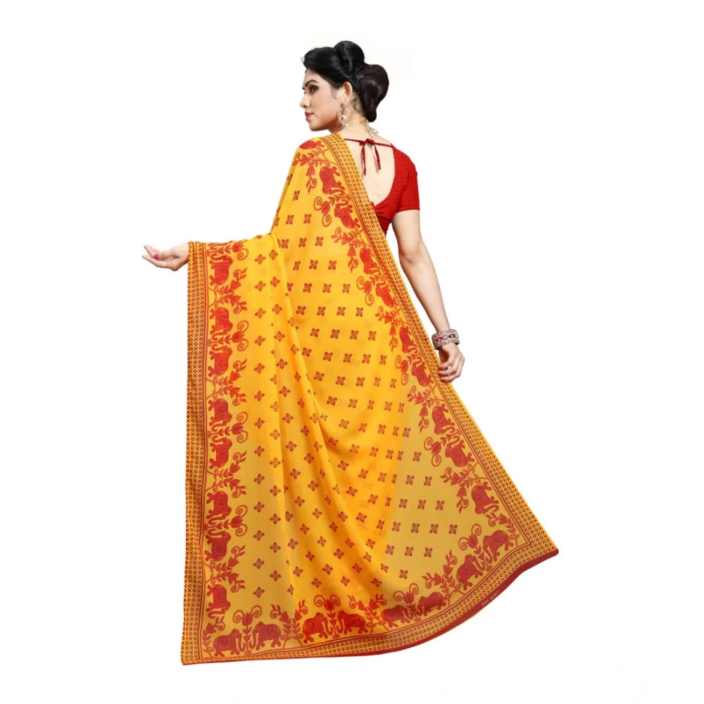 Women's Georgette Printed Saree With Unstitched Blouse 5.5Mtr (Red)