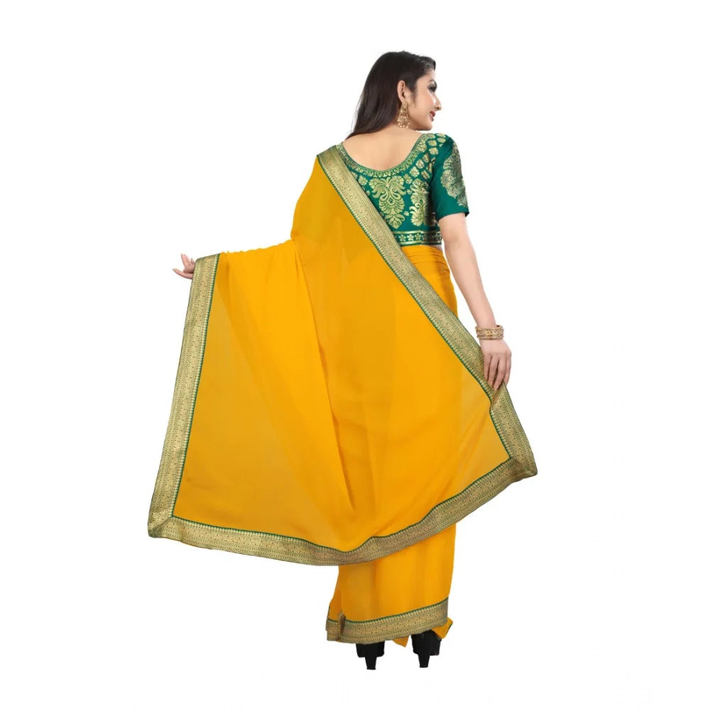 Women's Chiifon Saree Printed Saree With Unstitched Blouse 5.5Mtr (Yellow)