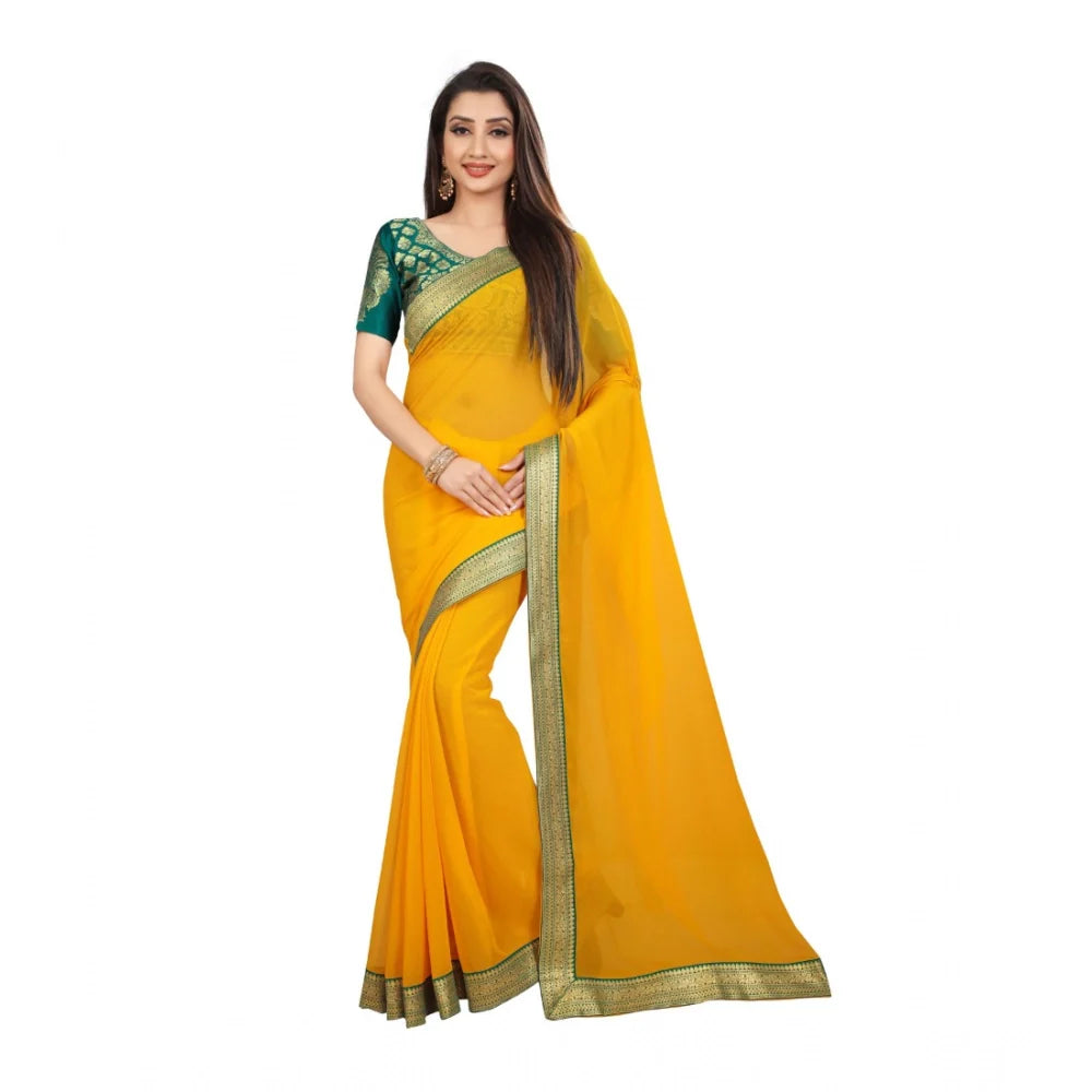 Women's Chiifon Saree Printed Saree With Unstitched Blouse 5.5Mtr (Yellow)