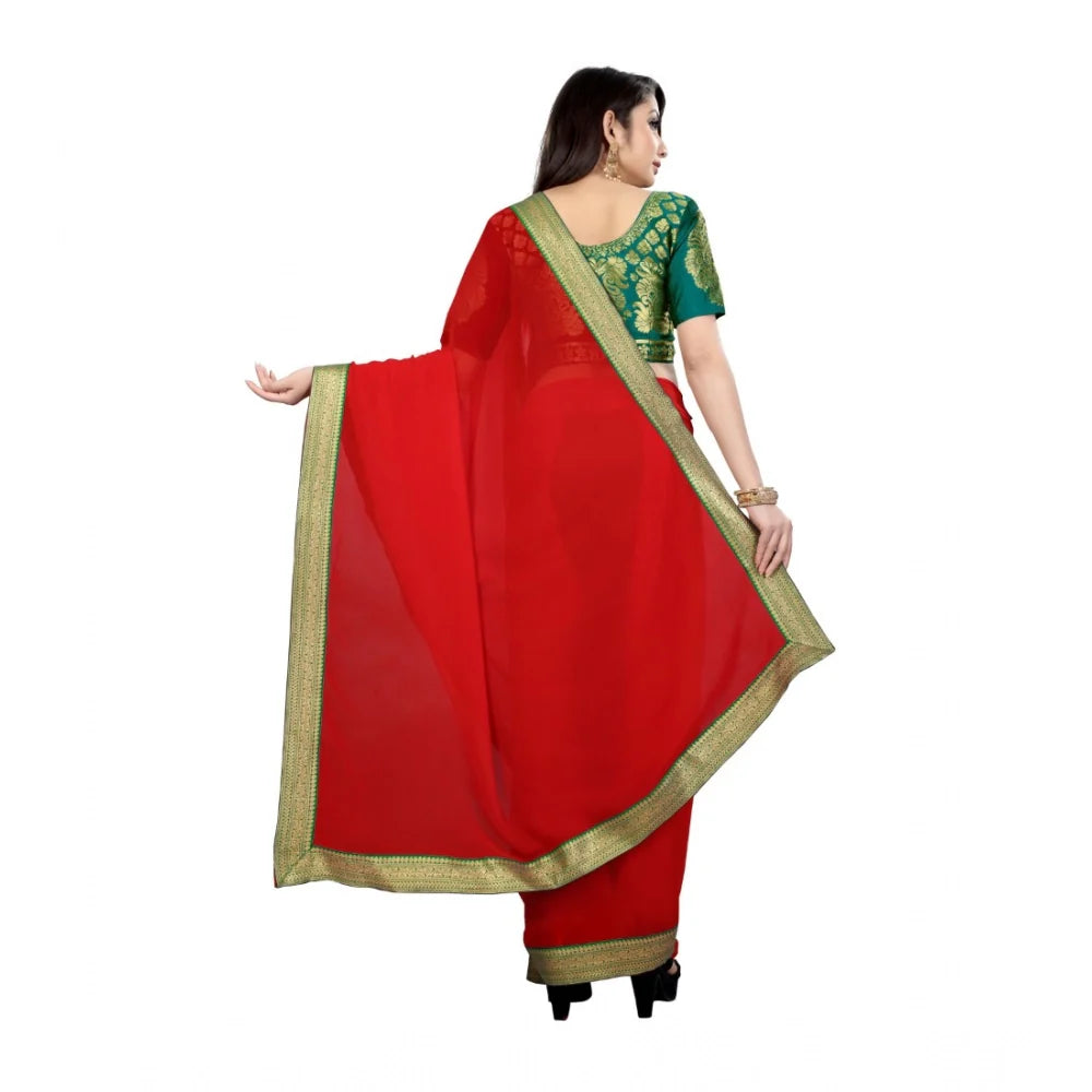 Women's Chiifon Saree Printed Saree With Unstitched Blouse 5.5Mtr (Red)
