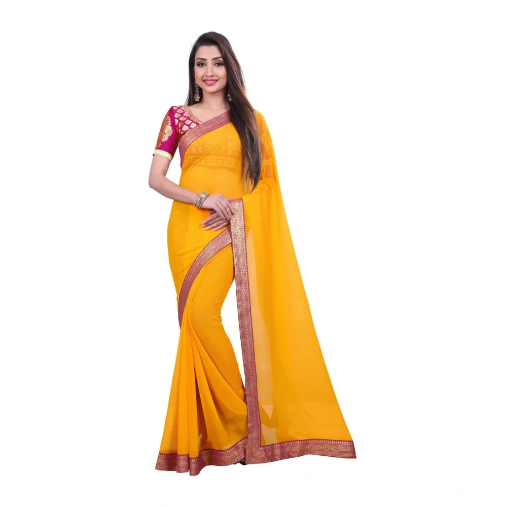 Women's Chiifon Saree Printed Saree With Unstitched Blouse 5.5Mtr (Yellow)