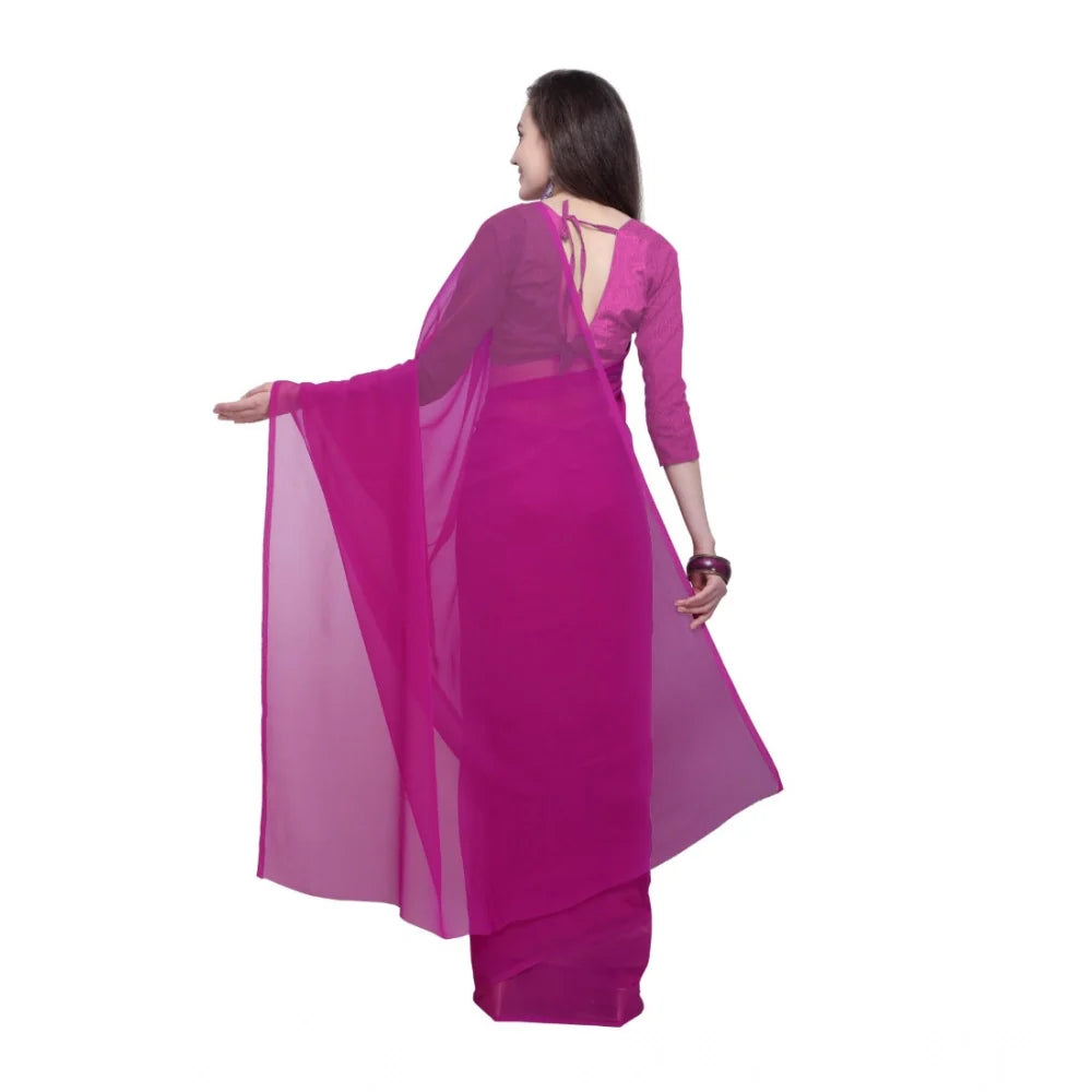 Women's Dyed Solid Saree With Unstitched Blouse 5.5Mtr (Pink)