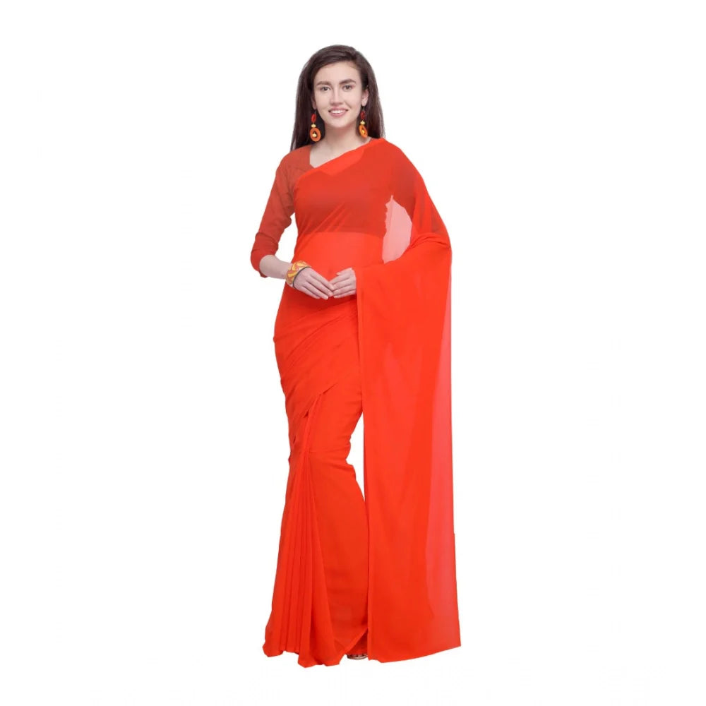 Women's Dyed Solid Saree With Unstitched Blouse 5.5Mtr (Orange)