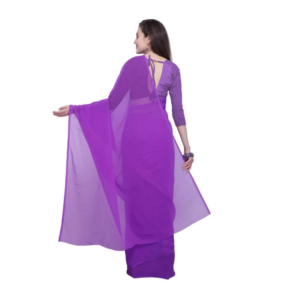 Women's Dyed Solid Saree With Unstitched Blouse 5.5Mtr (Purple)