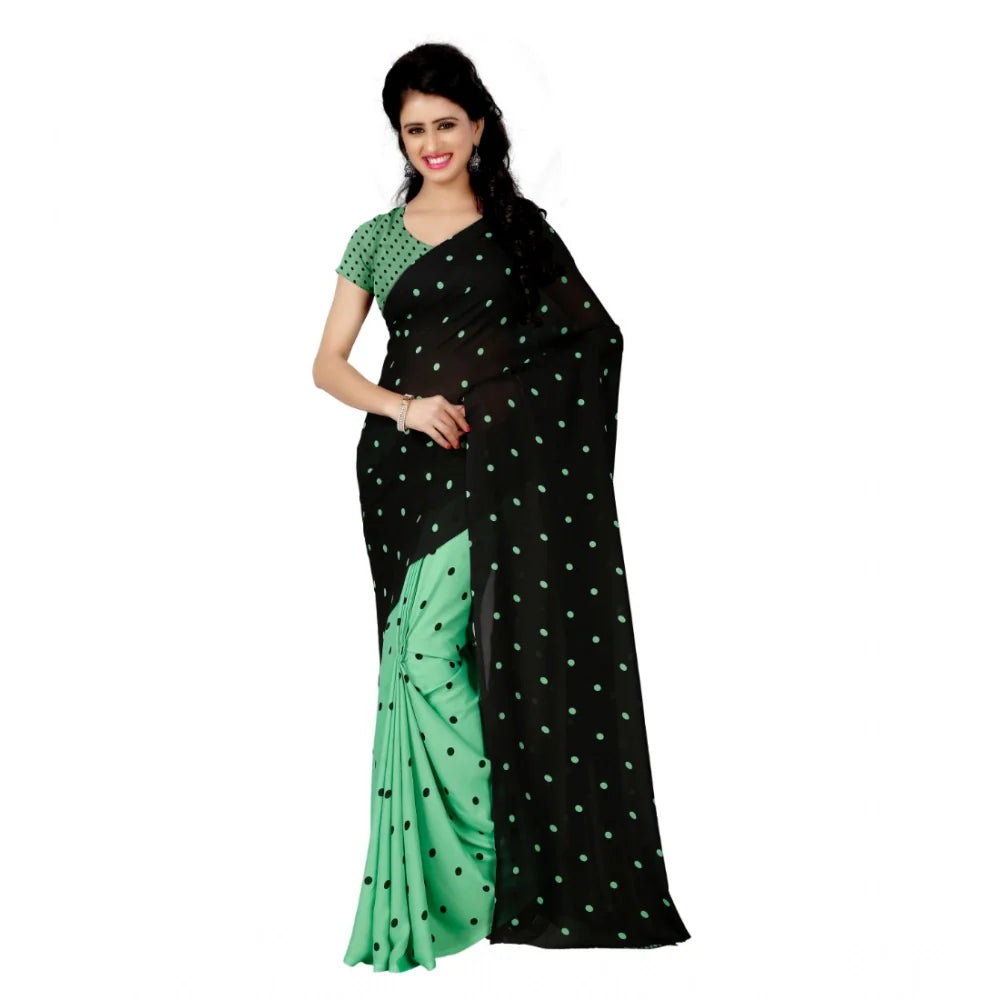 Women's Georgette Printed Saree With Unstitched Blouse 5.5Mtr (Green)
