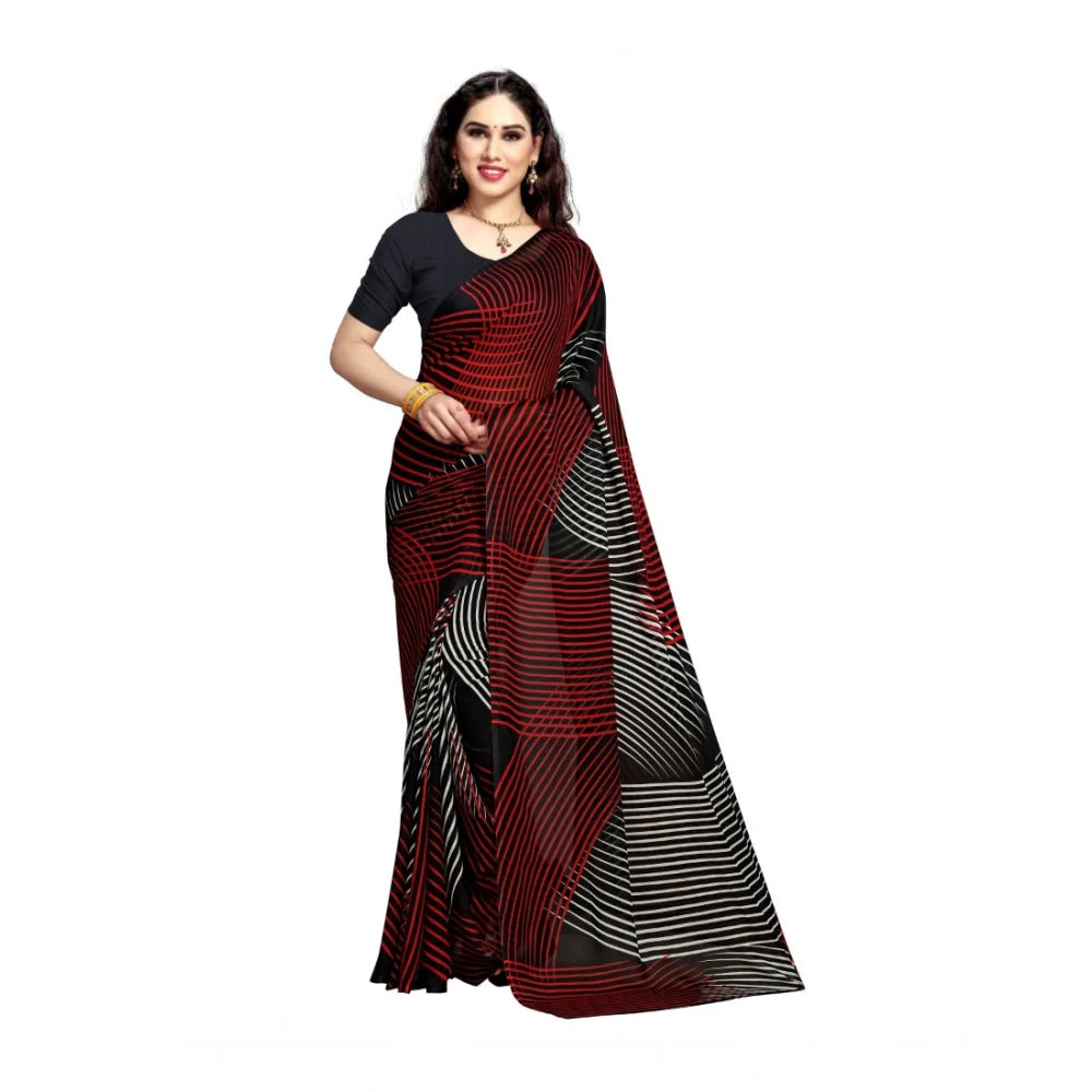 Women's Georgette Printed Saree With Unstitched Blouse 5.5Mtr (Black)