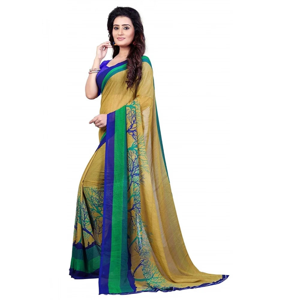 Women's Faux Georgette Printed Saree With Unstitched Blouse 5.5Mtr (Green)