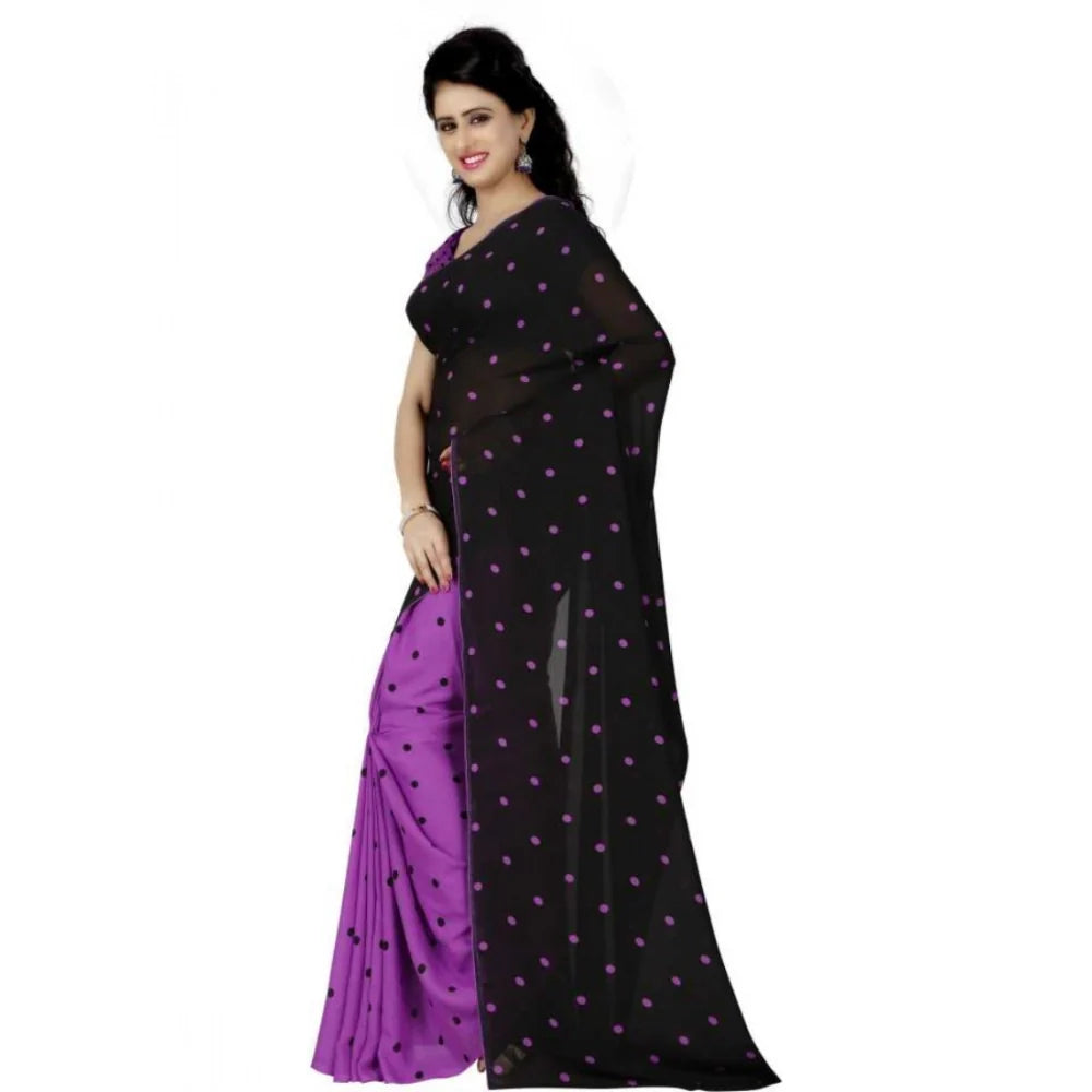 Women's Faux Georgette Printed Saree With Unstitched Blouse 5.5Mtr (Purple)