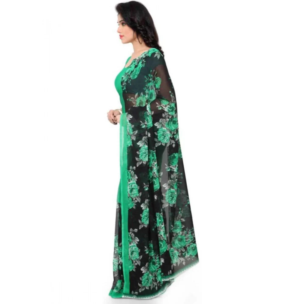 Women's Faux Georgette Printed Saree With Unstitched Blouse 5.5Mtr (Green)