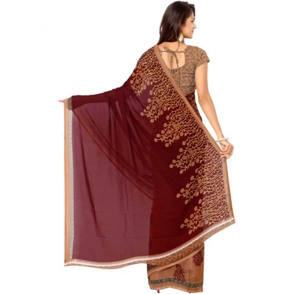 Women's Faux Georgette Printed Saree With Unstitched Blouse 5.5Mtr (Red)