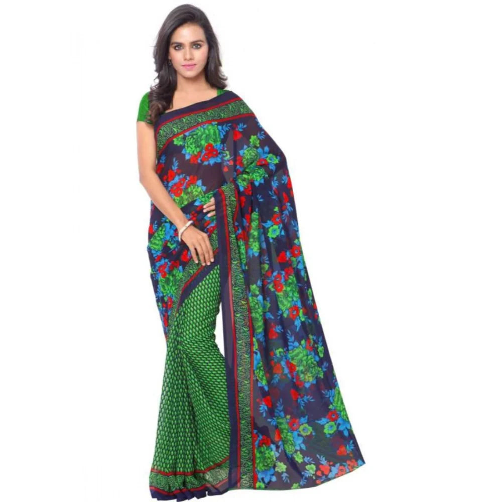 Women's Faux Georgette Printed Saree With Unstitched Blouse 5.5Mtr (Green)