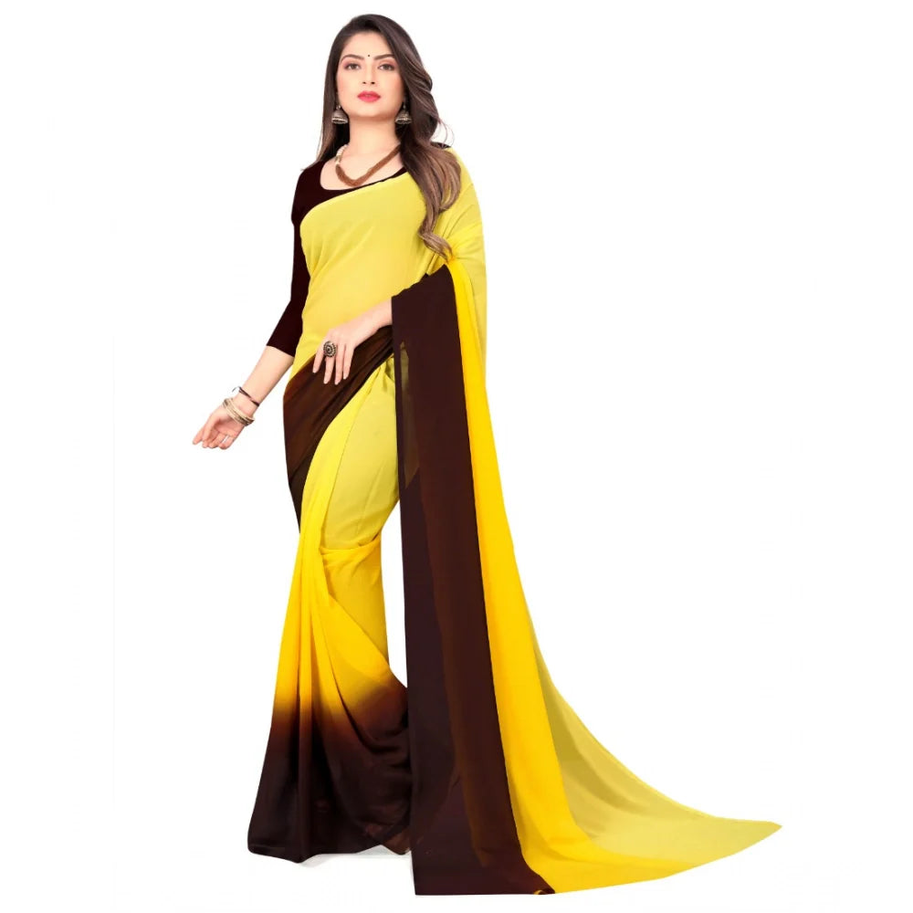 Women's Georgette Solid Saree With Unstitched Blouse 5.5Mtr (Yellow)