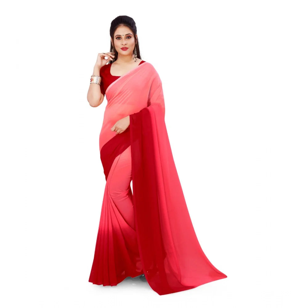 Women's Georgette Solid Saree With Unstitched Blouse 5.5Mtr (Pink)
