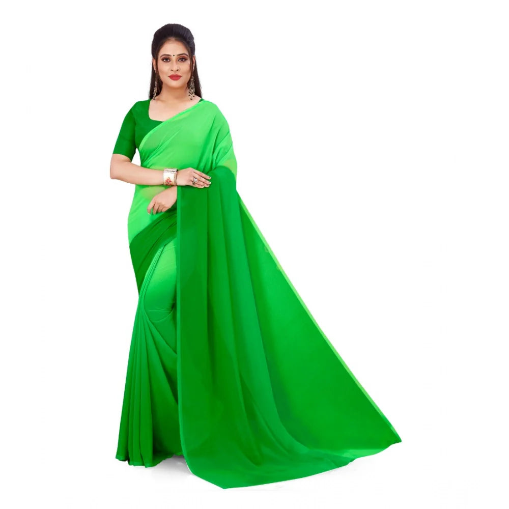Women's Georgette Solid Saree With Unstitched Blouse 5.5Mtr (Green)