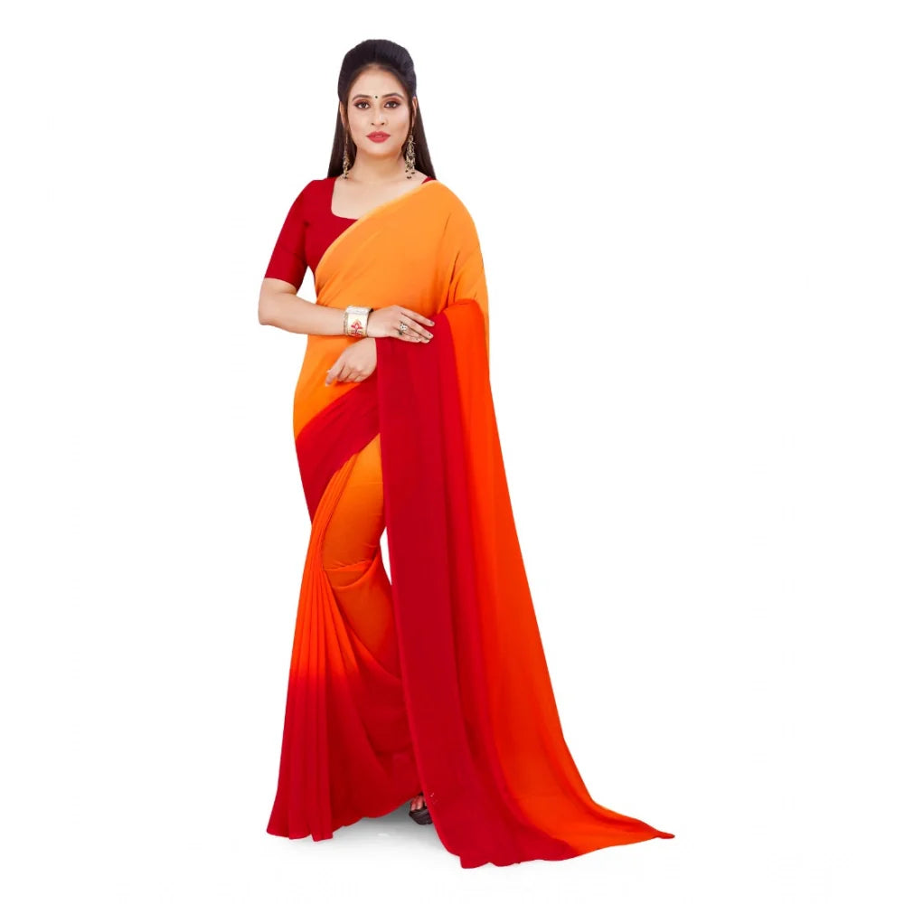 Women's Georgette Solid Saree With Unstitched Blouse 5.5Mtr (Orange)