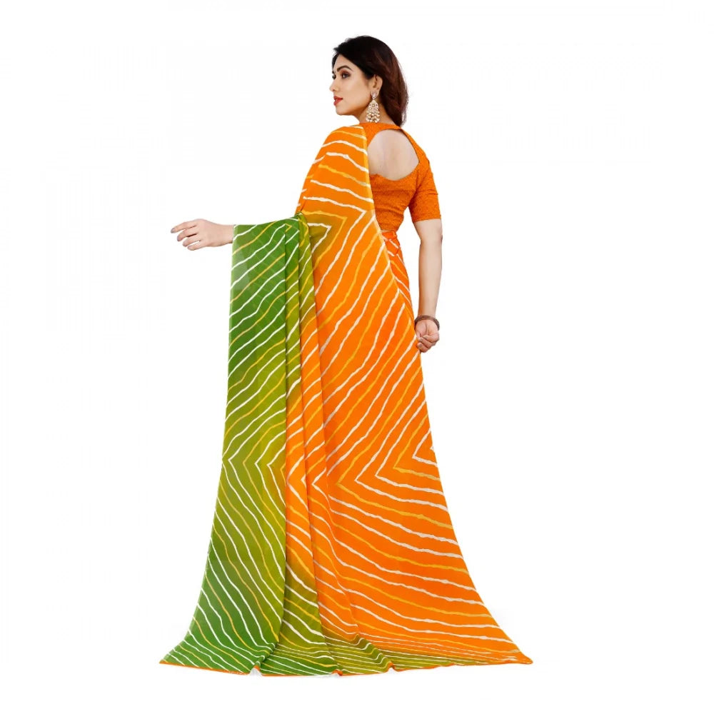 Women's Faux Georgette Printed Saree With Unstitched Blouse 5.5Mtr (Yellow)