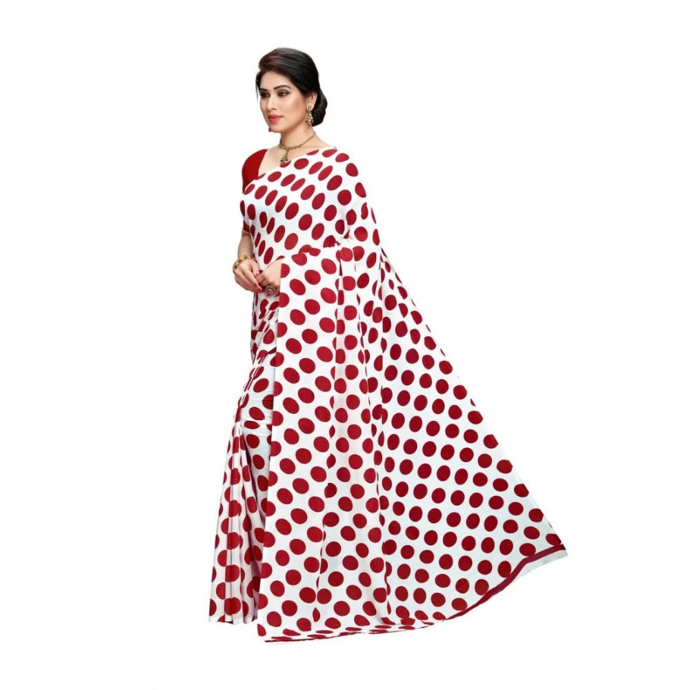 Women's Georgette Printed Saree With Unstitched Blouse 5.5Mtr (W.Red)