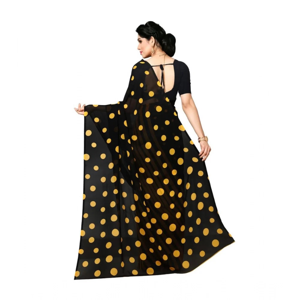 Women's Georgette Printed Saree With Unstitched Blouse 5.5Mtr (Yellow)