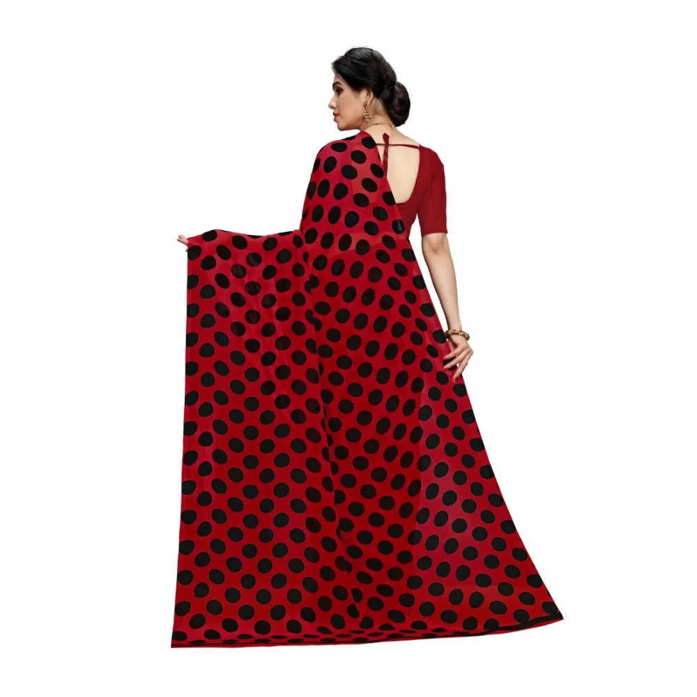 Women's Georgette Printed Saree With Unstitched Blouse 5.5Mtr (R.Black)