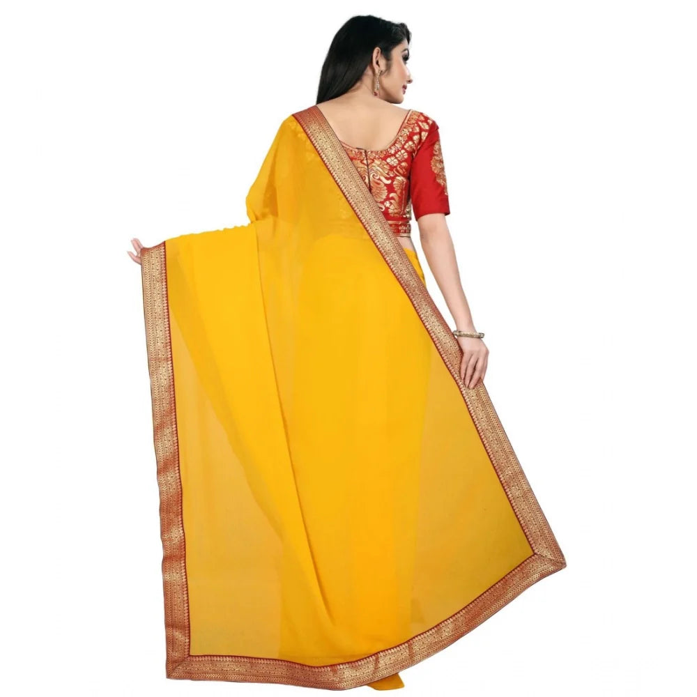 Women's Chiifon Saree Printed Saree With Unstitched Blouse 5.5Mtr (Yellow)