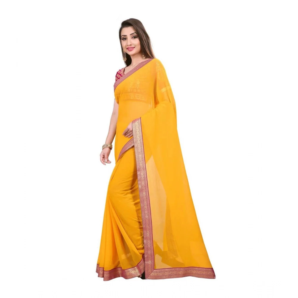 Women's Chiifon Saree Printed Saree With Unstitched Blouse 5.5Mtr (Yellow)