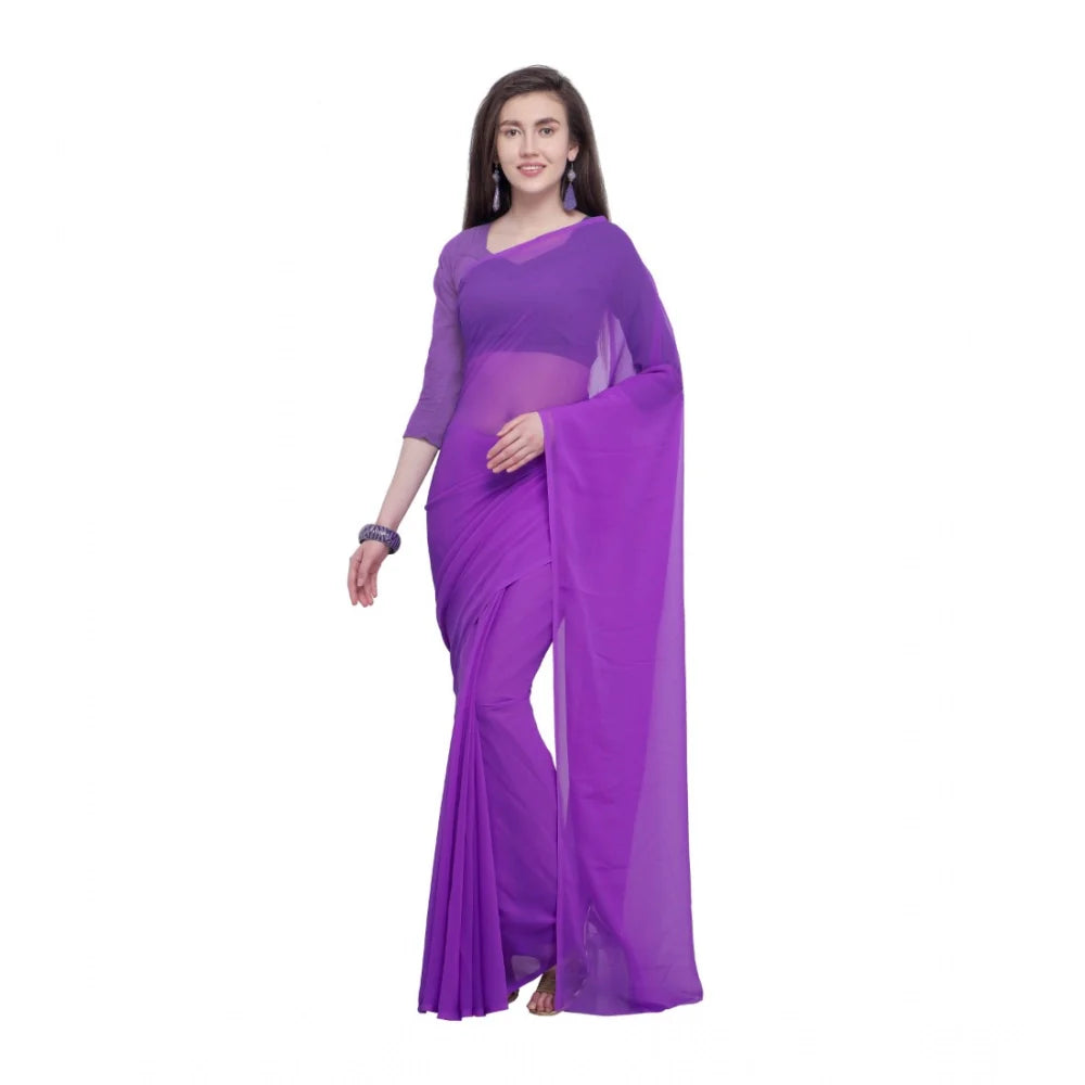 Women's Dyed Solid Saree With Unstitched Blouse 5.5Mtr (Purple)