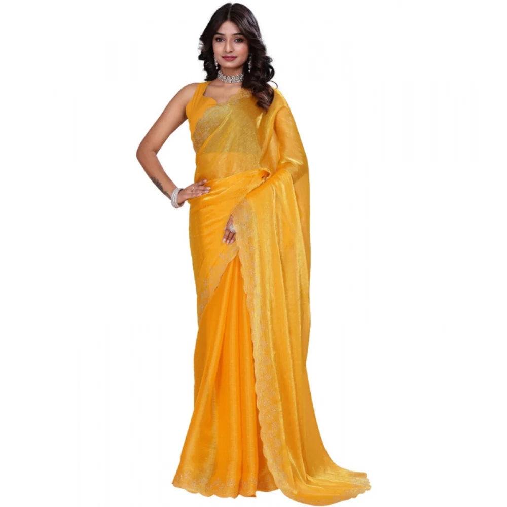 Women's Jimmy choo Embellished Bollywood Saree With Unstitched Blouse 5.5Mtr (Mustard)