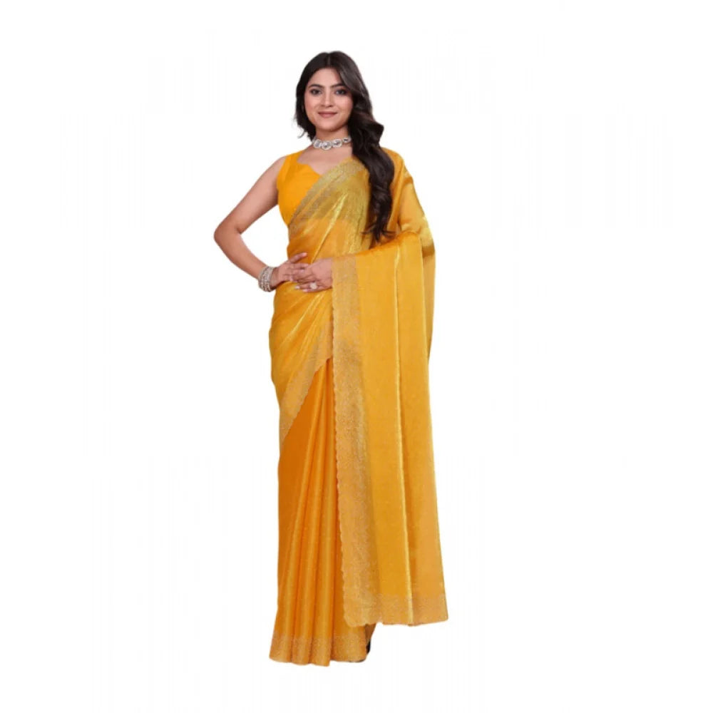 Women's Jimmy choo Embellished Bollywood Saree With Unstitched Blouse 5.5Mtr (Mustard)