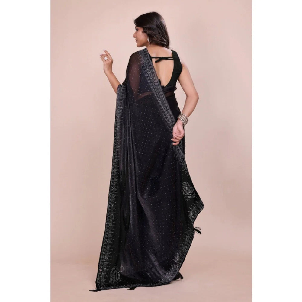 Women's Jimmy choo Embellished Bollywood Saree With Unstitched Blouse 5.5Mtr (Black)