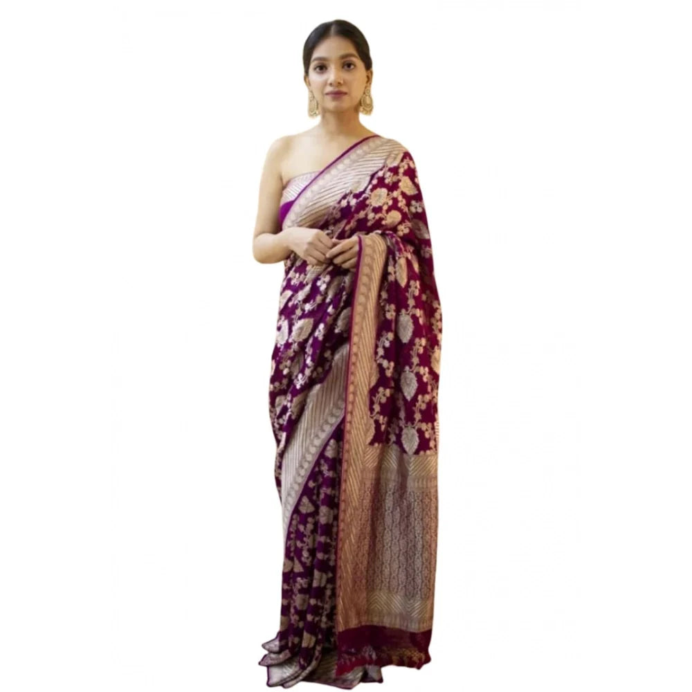 Women's Soft Litchi Silk Jacquard Work Saree With Unstitched Blouse 5.5Mtr (Purple)