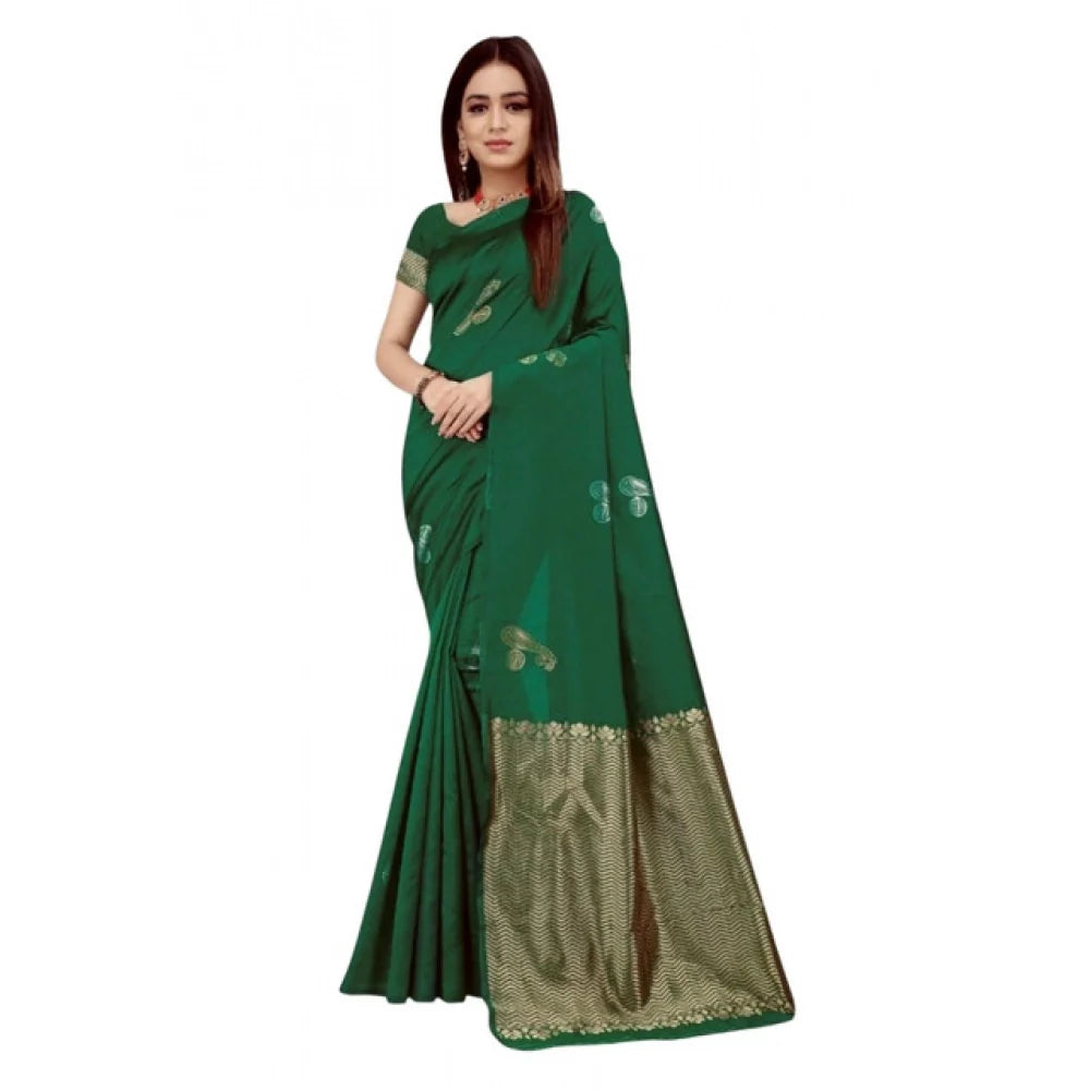Women's Soft Litchi Silk Jacquard Work Saree With Unstitched Blouse 5.5Mtr (Green)