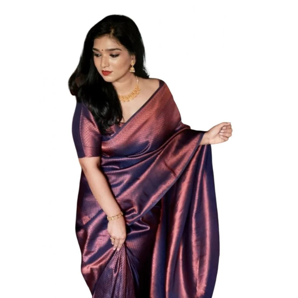 Women's Soft Litchi Silk Jacquard Work Saree With Unstitched Blouse 5.5Mtr (Purple)