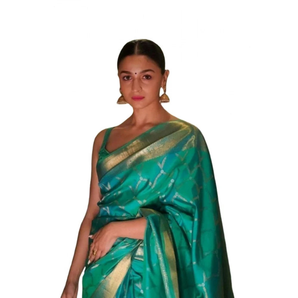 Women's Soft Litchi Silk Jacquard Work Saree With Unstitched Blouse 5.5Mtr (Sky Blue)