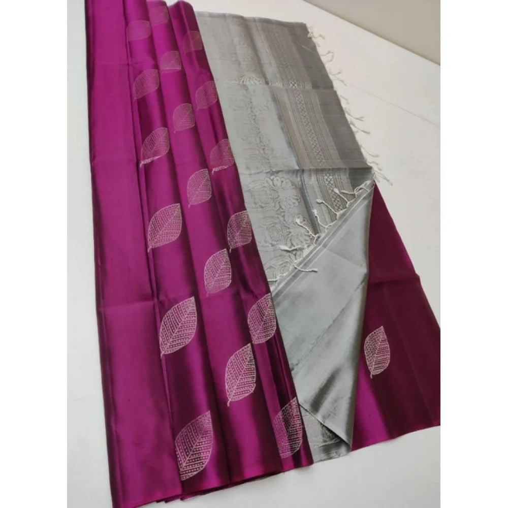 Women's Litchi silk Printed Saree With Unstitched Blouse (
Magenta With Silver)