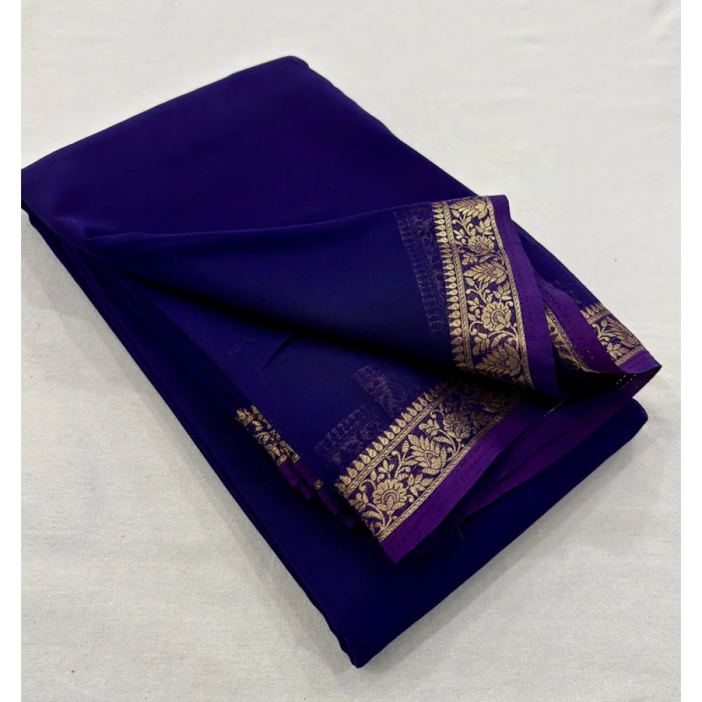 Women's Crepe Chit Pallu Solid Saree With Unstitched Blouse 5.5Mtr (Lavender)