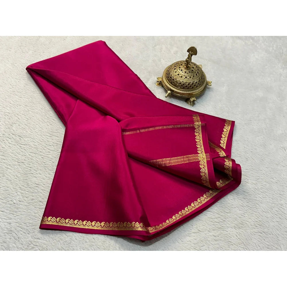 Women's Crepe Chit Pallu Solid Saree With Unstitched Blouse 5.5Mtr (Pink)
