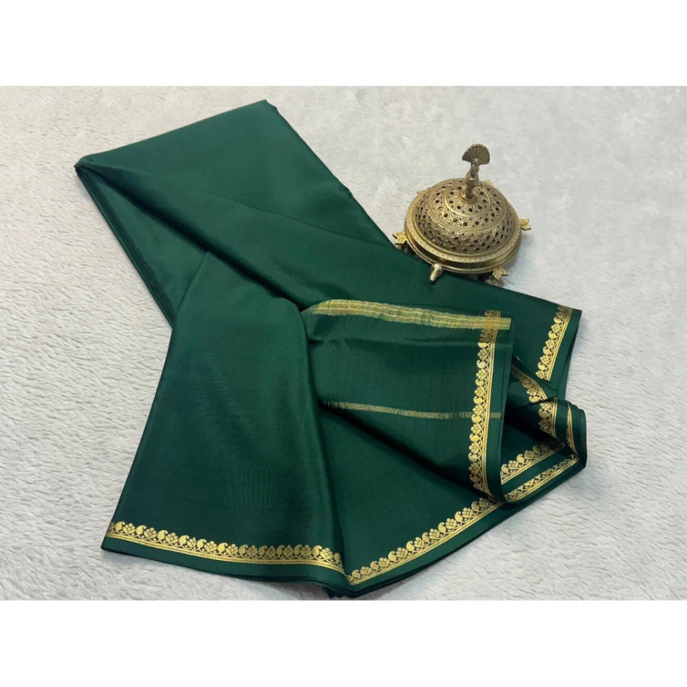 Women's Crepe Chit Pallu Solid Saree With Unstitched Blouse 5.5Mtr (Green)